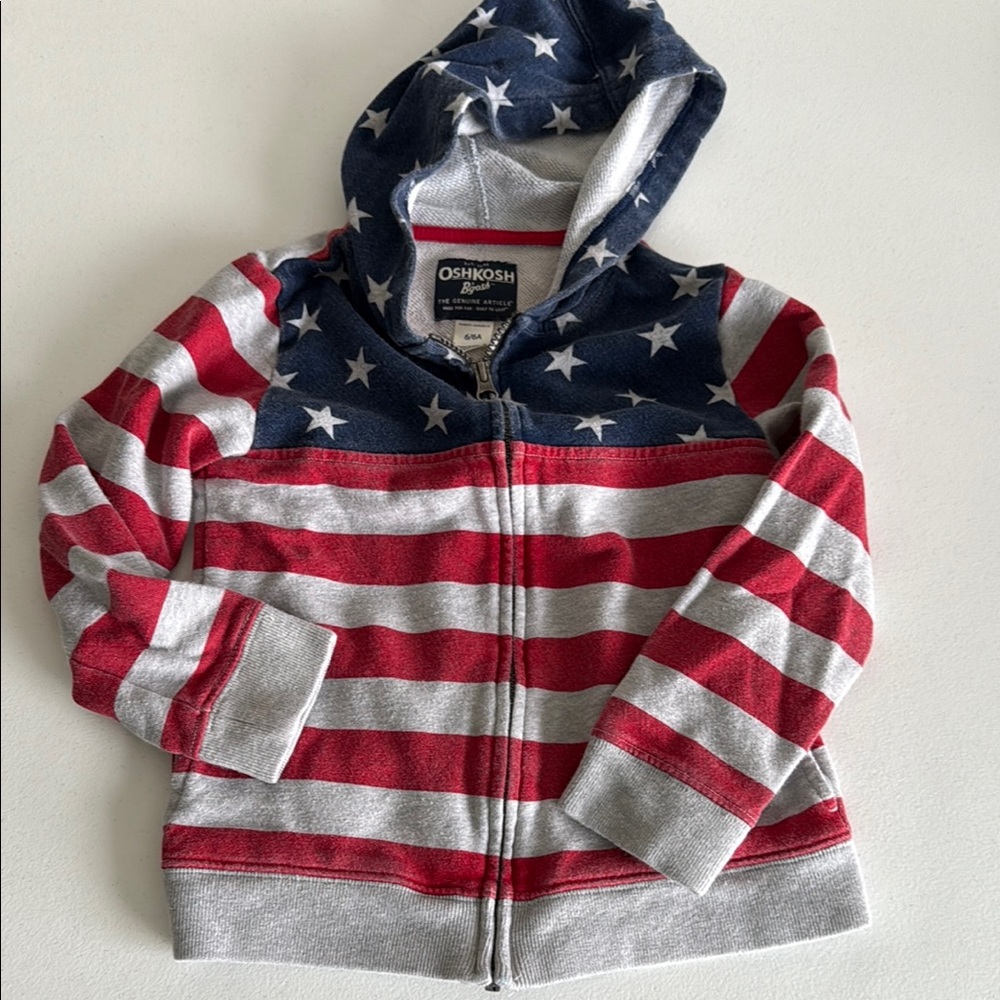 OshKosh B'gosh Red and Blue Striped Hoodie Sweatshirt